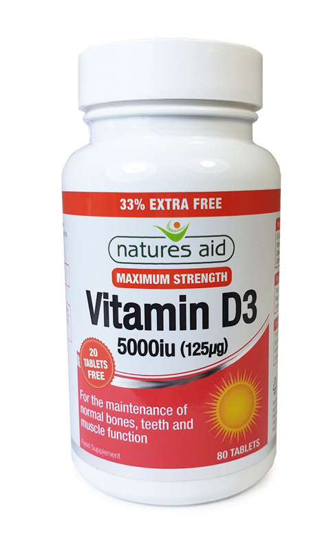 Natures Aid Vitamin D3 5000iu 60 tabs - 33% EF (80 tabs)